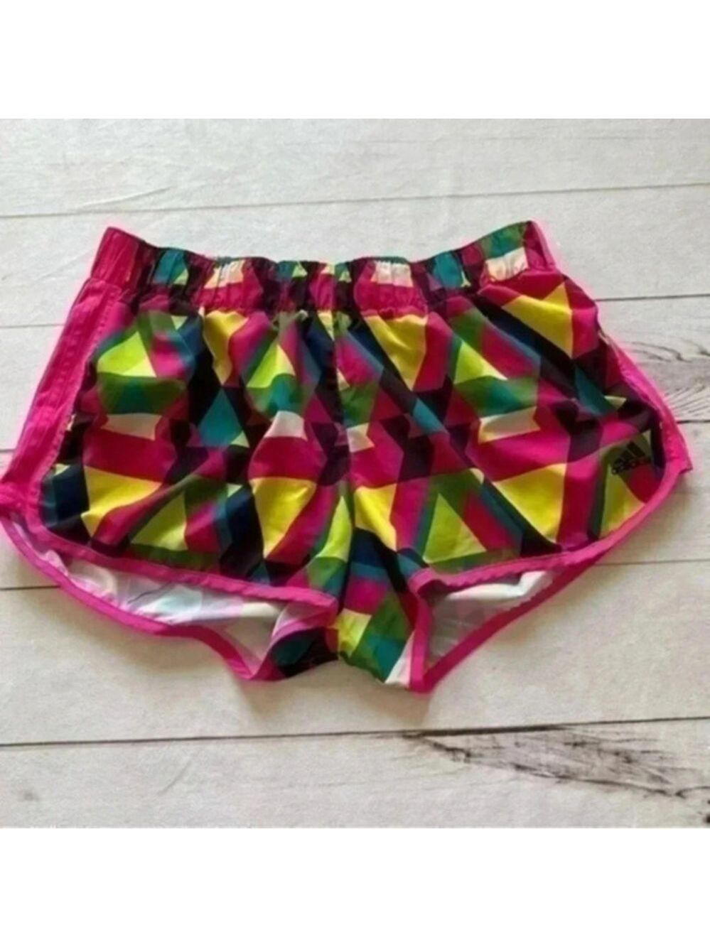 Adidas Climalite geometric Light Airy track running shorts pink yellow p…